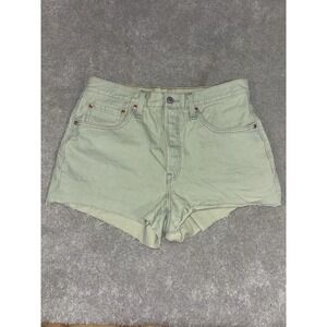 Levis Shorts Women 31 501 Button Fly Cut Off Distressed Denim Fray Green Premium